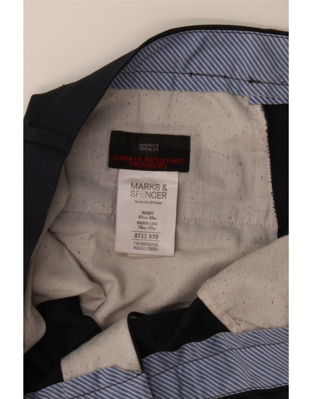 Gerade Herren-Anzughose von Marks & Spencer, W38, L31, marineblaues Polyester