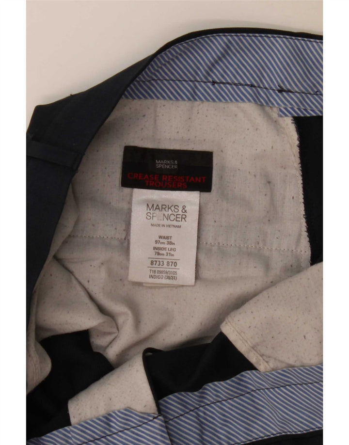 Gerade Herren-Anzughose von Marks & Spencer, W38, L31, marineblaues Polyester