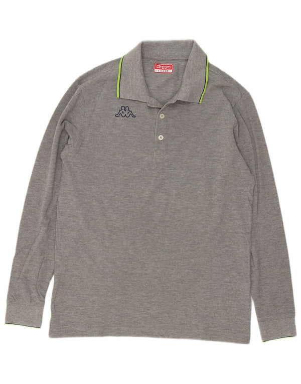 Kappa Herren Langarm-Poloshirt, groß, grau gestreift, Baumwolle