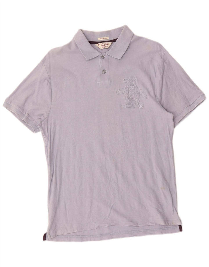 Penguin Herren-Poloshirt mit grafischer klassischer Passform, mittelblaue Baumwolle