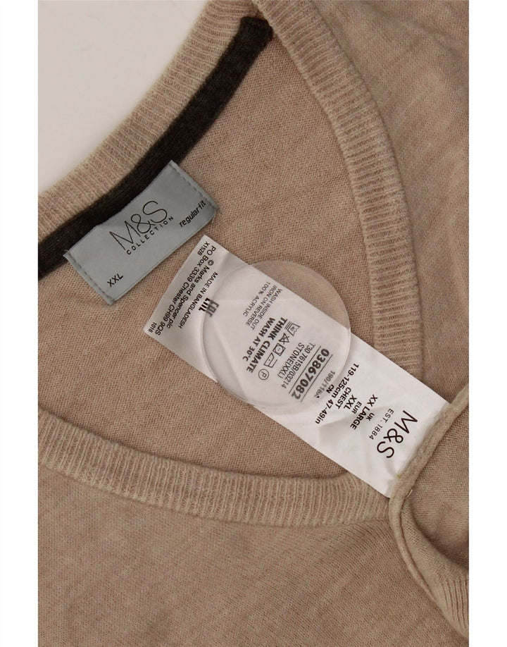 Marks & Spencer Herren-Pullover, reguläre Passform, V-Ausschnitt, 2XL, Beige, Acryl