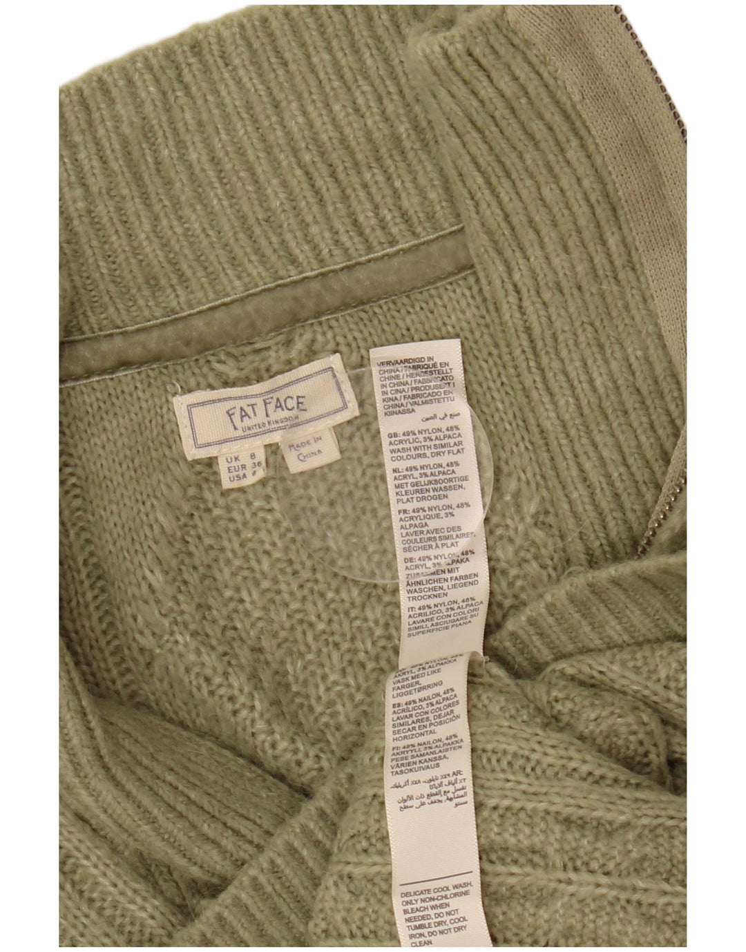 FAT FACE Damen-Pullover mit Reißverschluss, Größe S, Khaki, Argyle/Diamant