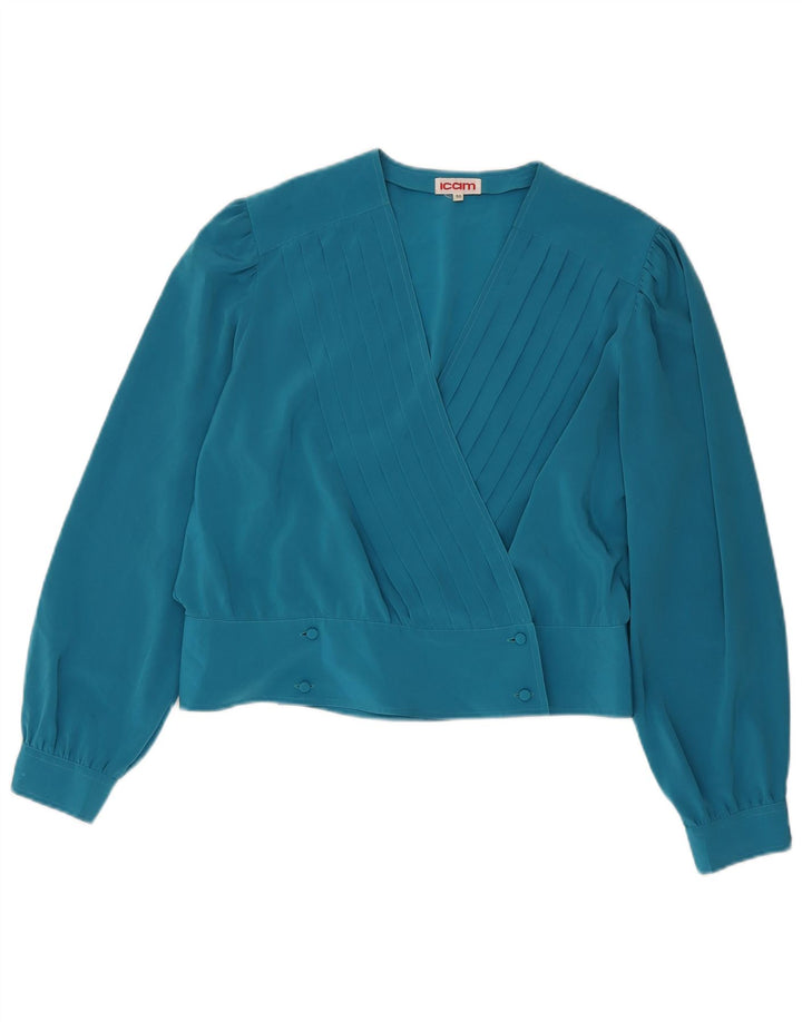 Icam Damen Crop Shirt Bluse IT 50 XL Blau Polyester