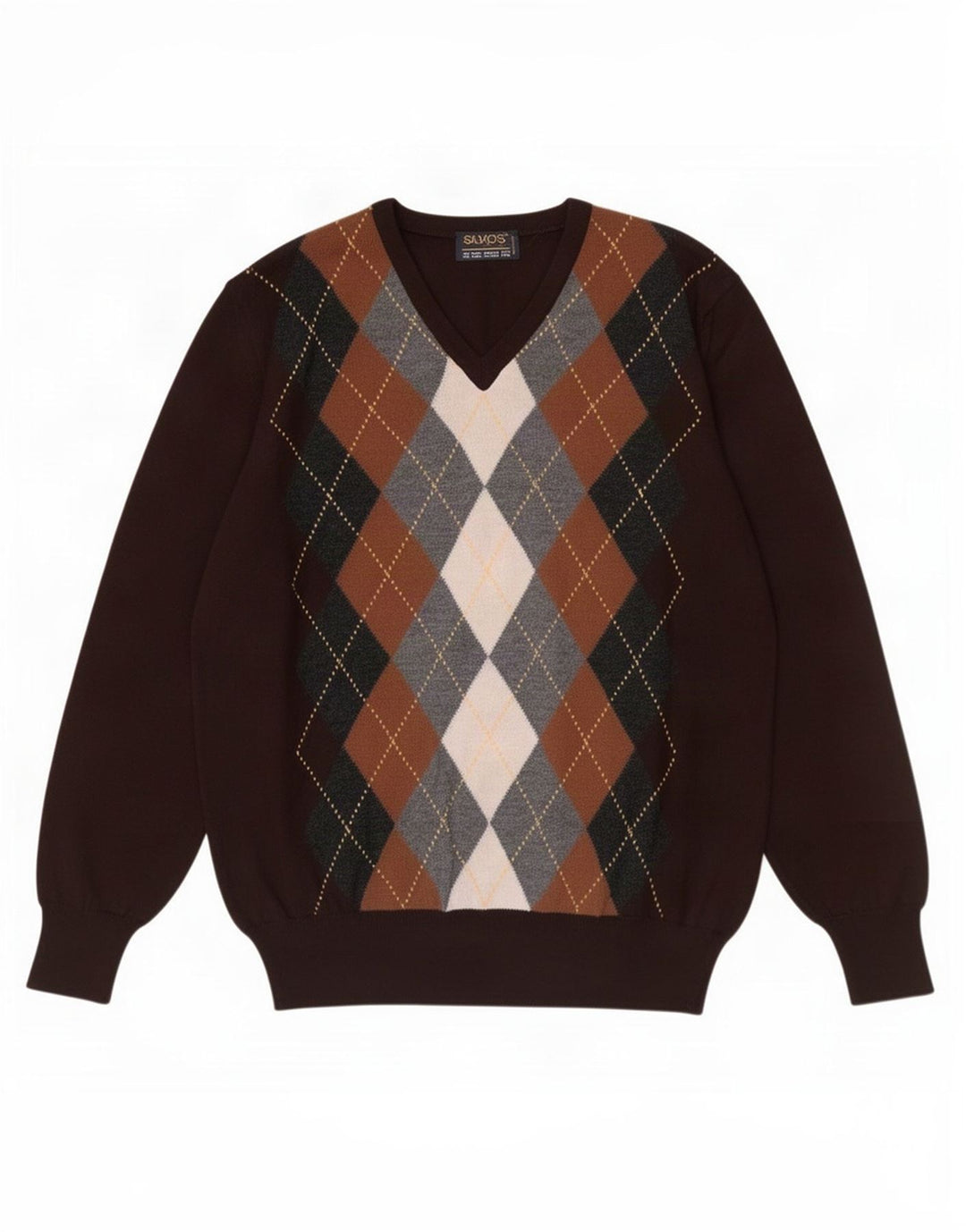 Vintage Herren Pullover mit V-Ausschnitt IT 48 Mittelbraun Argyle/Diamant