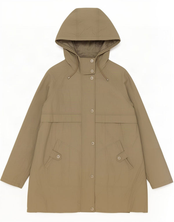 Marks & Spencer Damen-Regenmantel mit Kapuze, UK 14, mittlere Khaki-Baumwolle