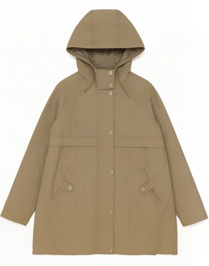 Marks & Spencer Damen-Regenmantel mit Kapuze, UK 14, mittlere Khaki-Baumwolle