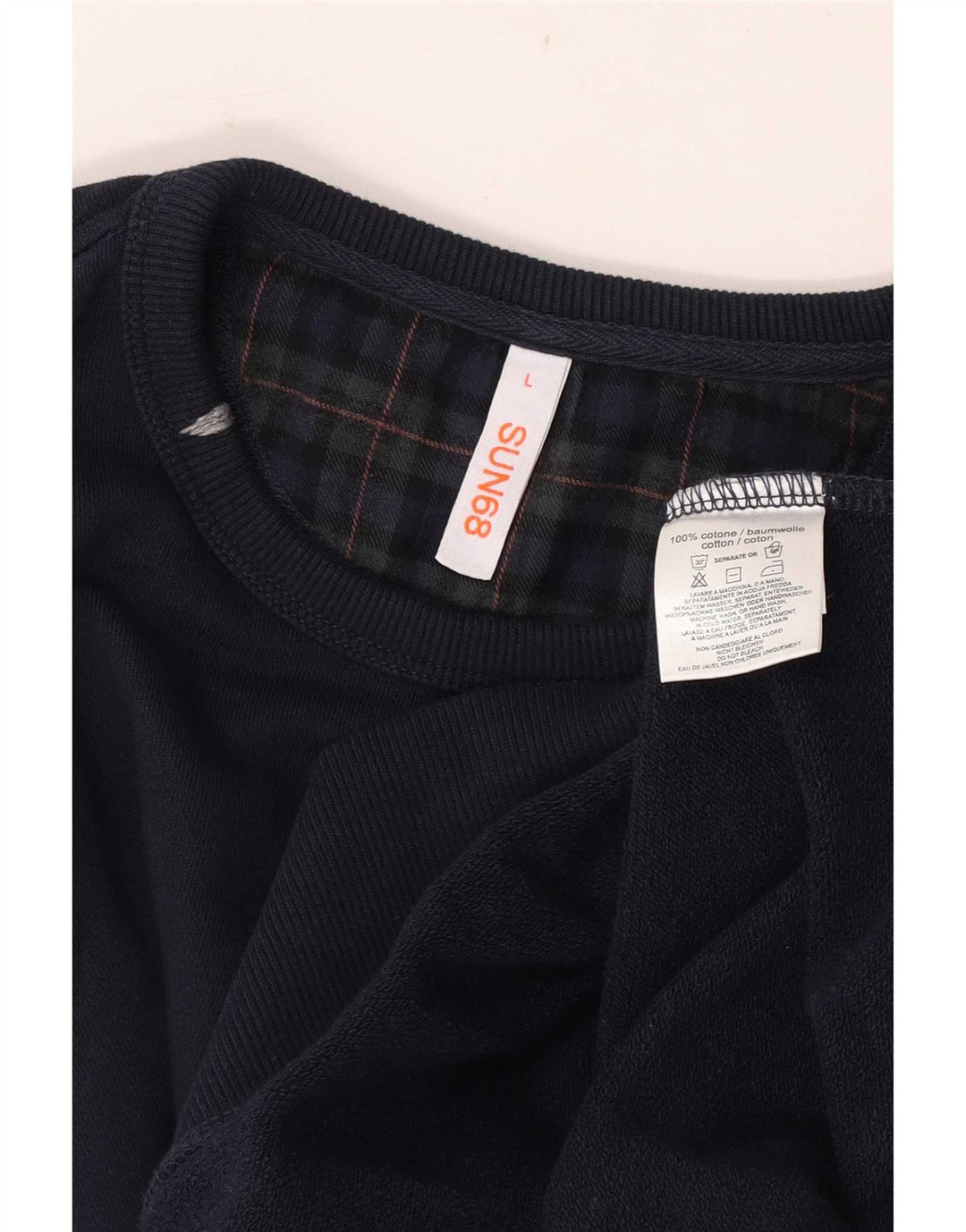 Sun68 Herren-Sweatshirt-Pullover, groß, marineblau, kariert, Baumwolle