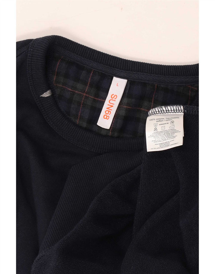 Sun68 Herren-Sweatshirt-Pullover, groß, marineblau, kariert, Baumwolle