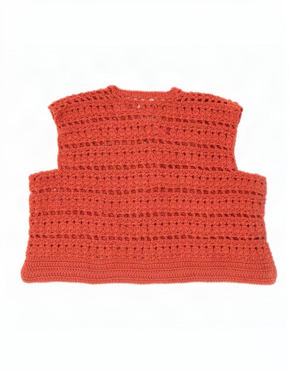 Vintage Damen Crop Ärmelloser Cardigan Pullover UK 16 Groß Rot