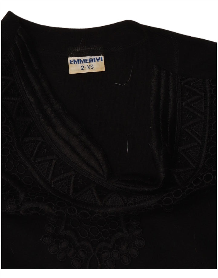 Vintage Damen Langarm-Body UK 2 2XS Schwarze Schurwolle