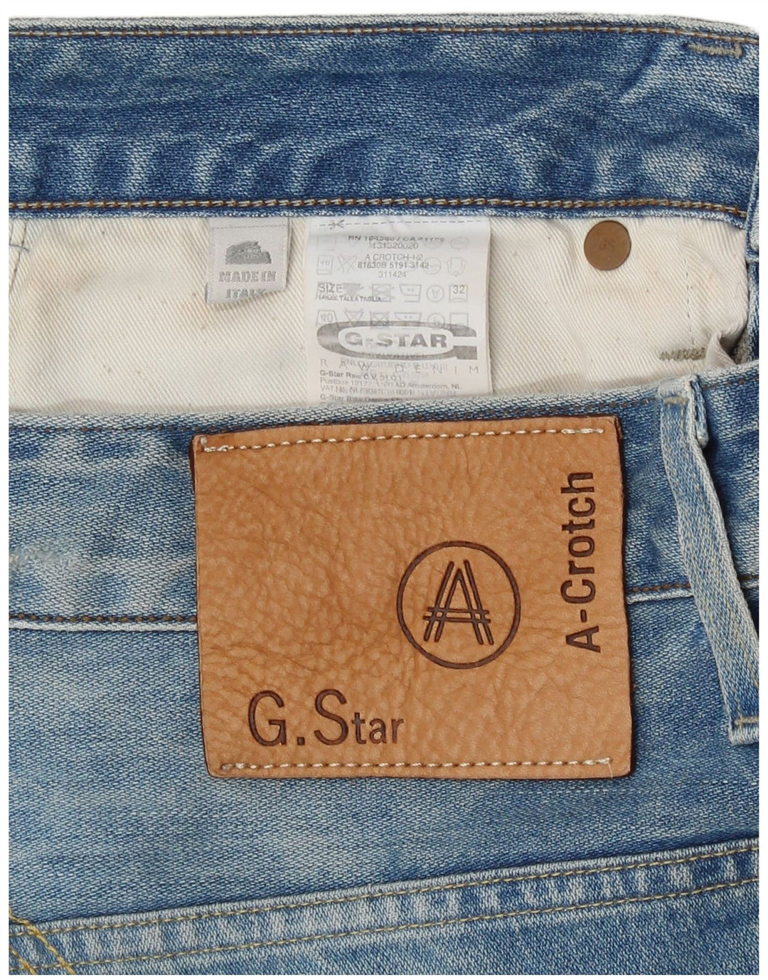 G-Star Herren Jeansshorts W32 mittelblau gefleckte Baumwolle