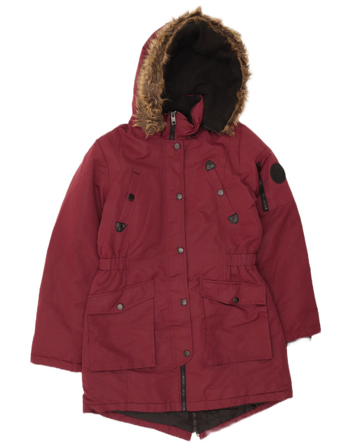 DIESEL Womens Hooded Padded Coat UK 14 Medium Burgundy Polyester