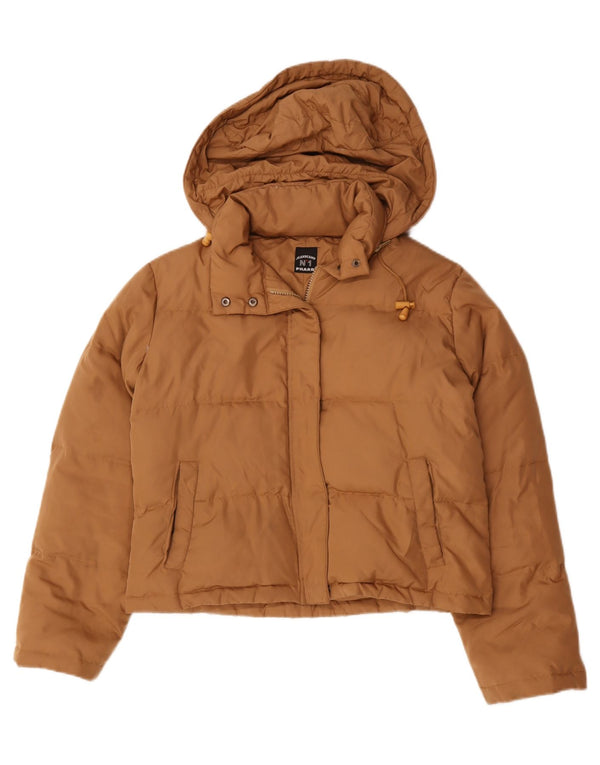 Phard Damen Crop Hooded Wattierte Jacke UK 16 Large Braun Polyester