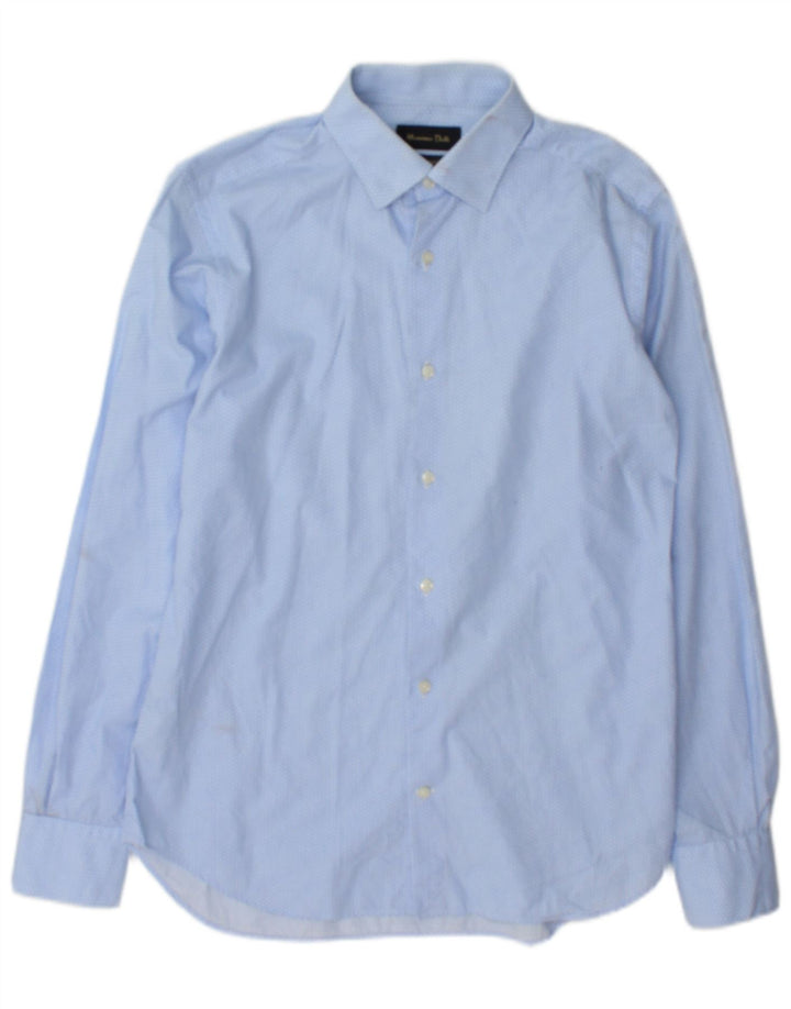 Massimo Dutti Herrenhemd Größe 38 15 Mittelblaue geometrische Baumwolle