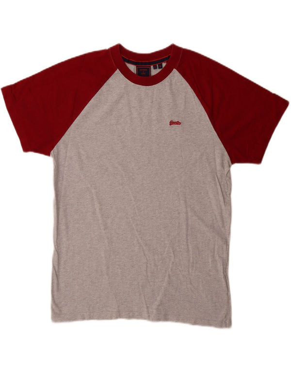 Superdry Herren T-Shirt-Oberteil aus mittelgrauer Colourblock-Baumwolle