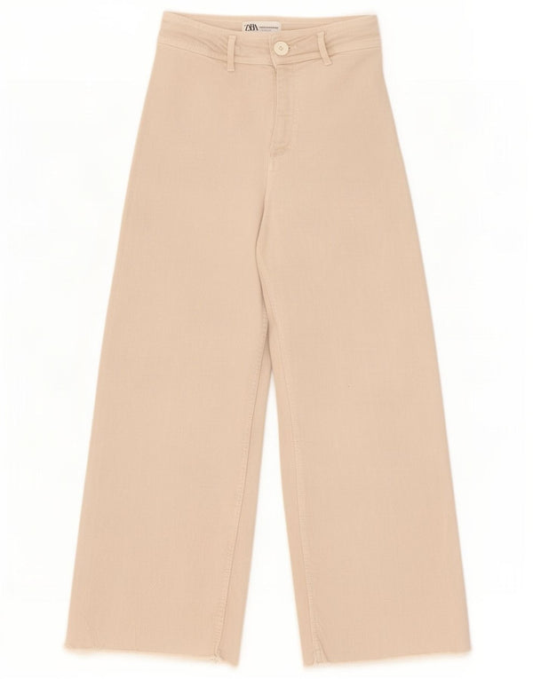 Zara Damen The Marine Straight Wide Leg Jeans EU 36 XS W26 L28 Beige