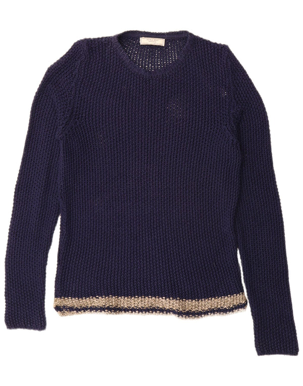 Zara Herren-Pullover mit Rundhalsausschnitt, groß, Marineblau, Farbblock