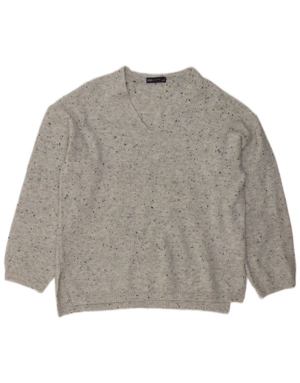 Marks & Spencer Damen-Pullover mit V-Ausschnitt, UK 14, Mittelgrau meliert