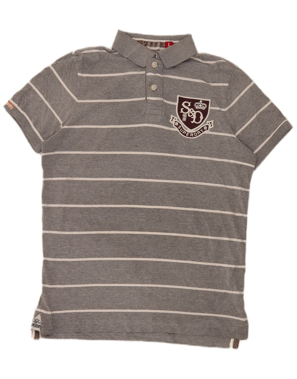 Superdry Mens Graphic Rugby Polo Shirt Large Grey Striped Polyester