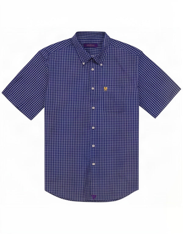 Vintage Herren Kurzarmhemd XL blau kariert Baumwolle