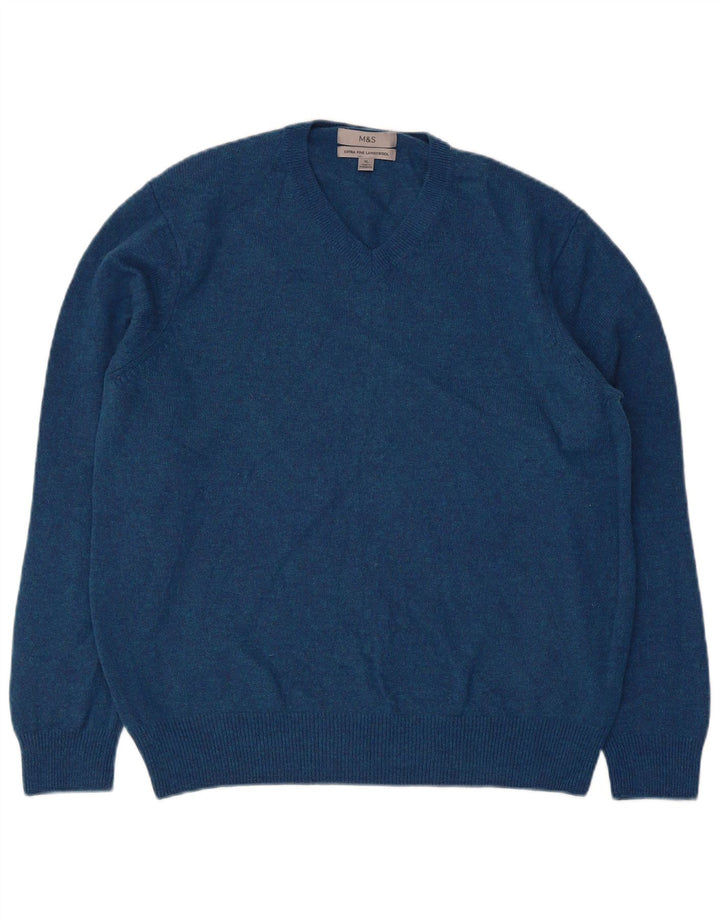 Marks & Spencer Damen-Pullover mit V-Ausschnitt, UK 18, XL, blaue Wolle