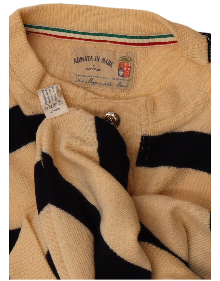 Armata Di Mare Herren-Pullover mit Knopfkragen, mittelgroß, cremefarben gestreift