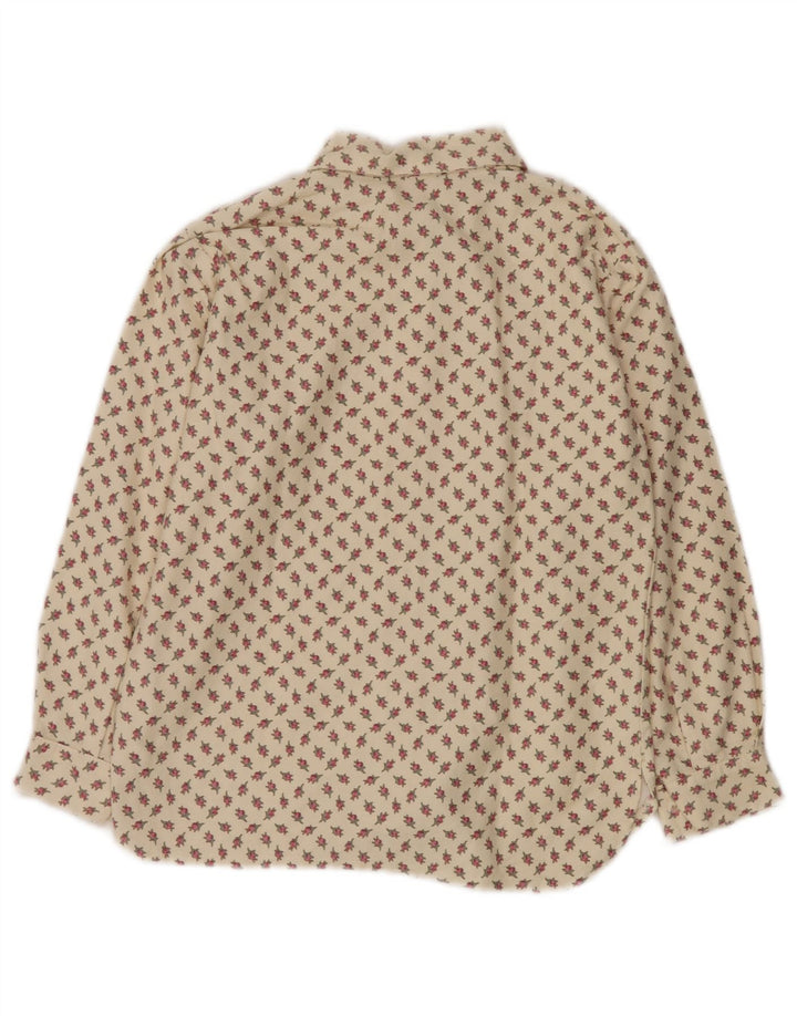 VINTAGE Damen Hemdbluse UK 10 Small Beige Floral Cotton