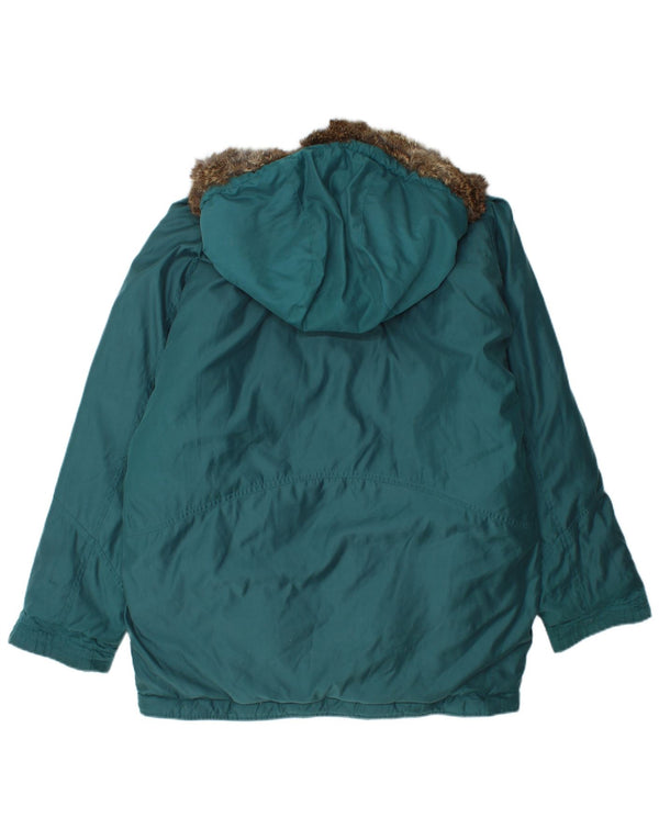 VINTAGE Damen Übergroße grafische Wendejacke UK 16 Large Türkis