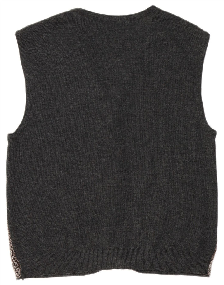 Jupiter Ärmelloser Herren-Cardigan-Pullover aus mittelgrauer, geometrischer Wolle