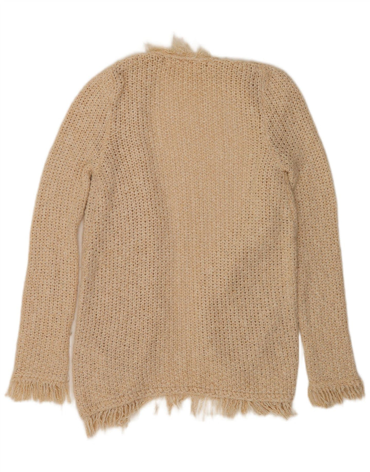 Zara Damen Longline Open Cardigan Pullover UK 14 Mittelbeige Baumwolle