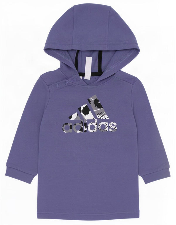 Adidas Baby-Mädchen-Pulloverkleid mit Grafik und Kapuze, 9–12 Monate, lila Baumwolle