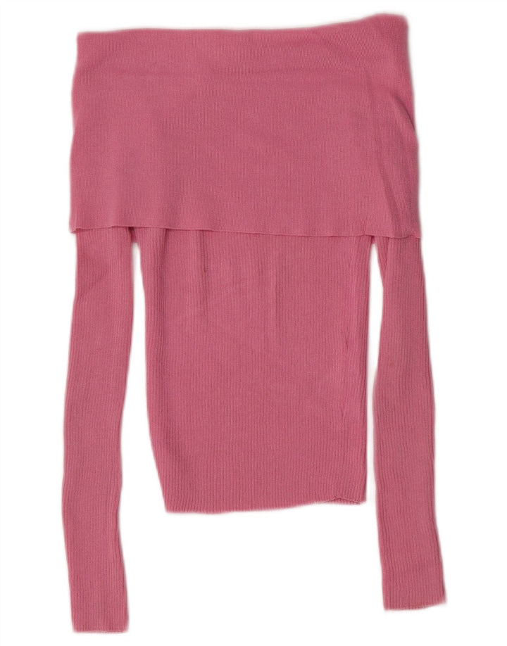 Zara Damen Langarm Crop Off Shoulder Top UK 12 Mittelrosa Viskose