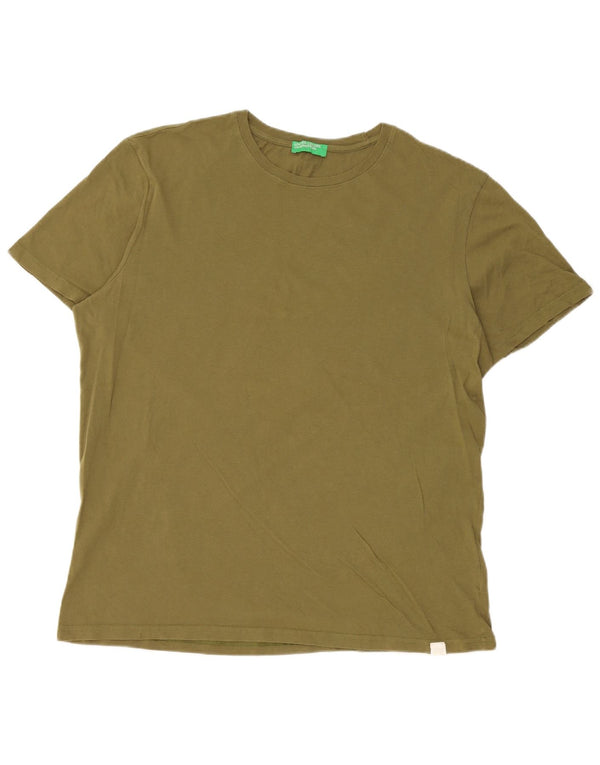 Benetton Herren T-Shirt Top XL Khaki Baumwolle