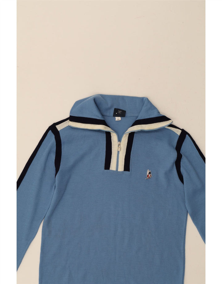 GISPA Mens Zip Neck Jumper Sweater IT 50 Medium Blue Colourblock Wool Vintage Gispa and Second-Hand Gispa from Messina Hembry 