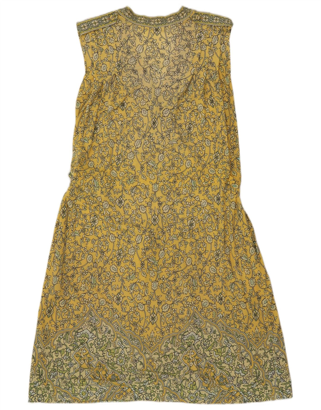 Vintage Damen Ärmelloses Loose Fit Basic Kleid IT 42 Mittelgelb Paisley