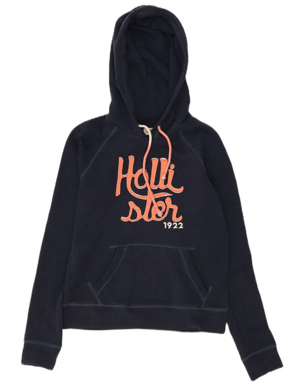 Hollister Womens Graphic Hoodie Pullover UK 10 Small Marineblau Baumwolle