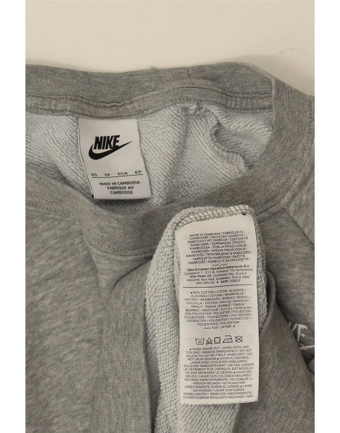Nike Damen Sweatshirt Pullover UK 6 XS Graue Baumwolle