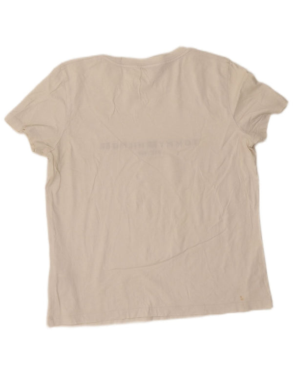 Tommy Hilfiger Damen-T-Shirt mit Grafik, UK 14, mittelweiße Baumwolle