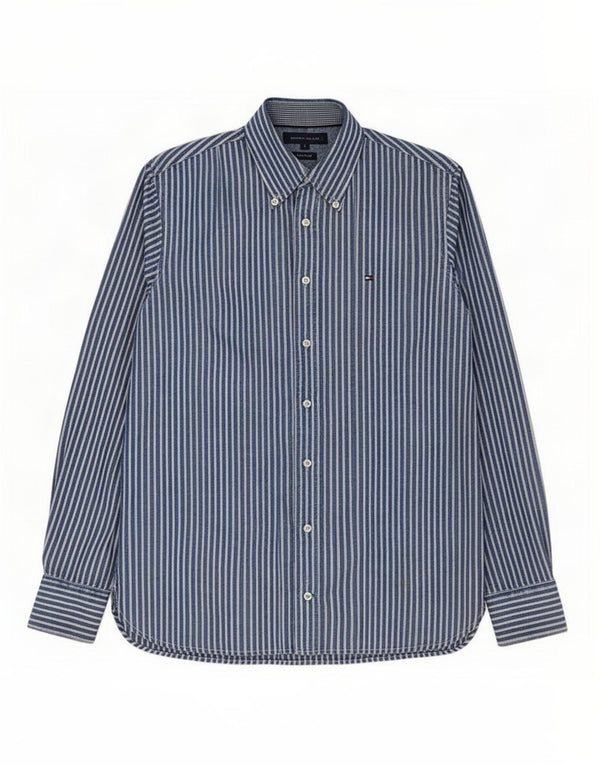 Tommy Hilfiger Herren-Hemd mit individueller Passform, kleine blaue Nadelstreifen-Baumwolle