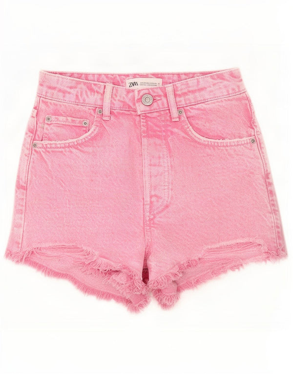 Zara Damen Jeansshorts mit hoher Taille, EU 34, 2XS, W24, rosa Baumwolle
