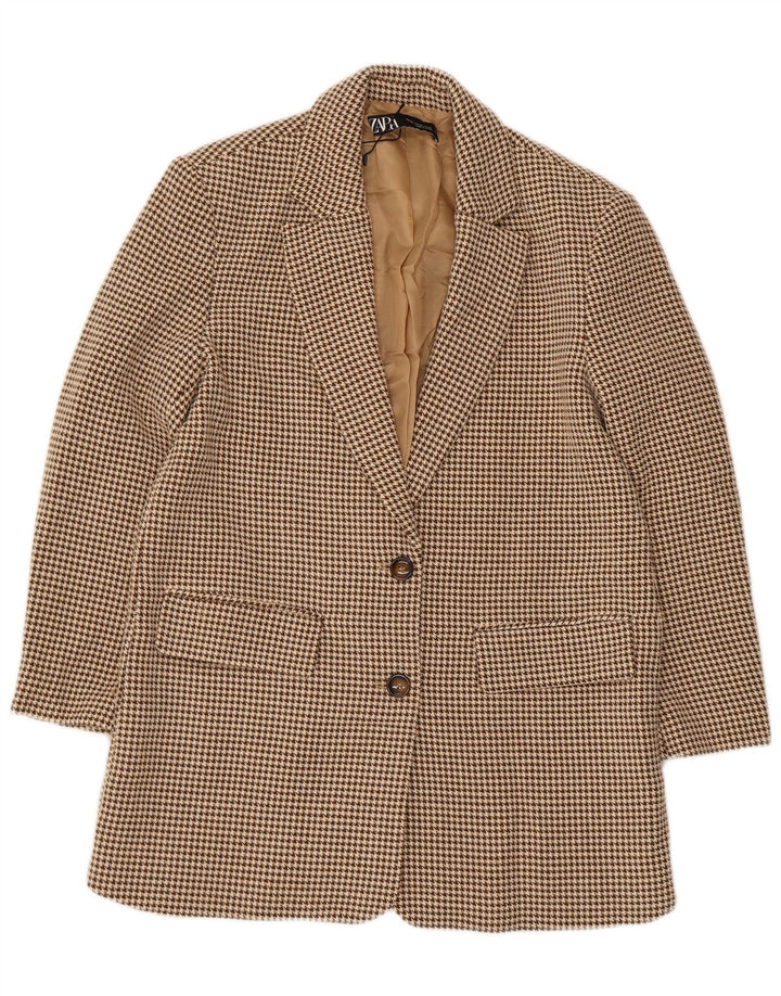 Zara Damen 2-Knopf-Blazer in Übergröße, Gr. 6, XS, beige Hahnentrittmuster