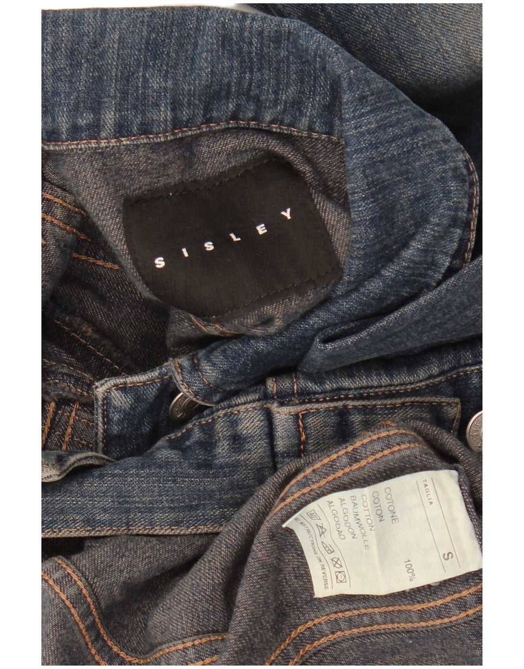 SISLEY Womens Denim Jacket UK 10 Small Navy Blue Cotton