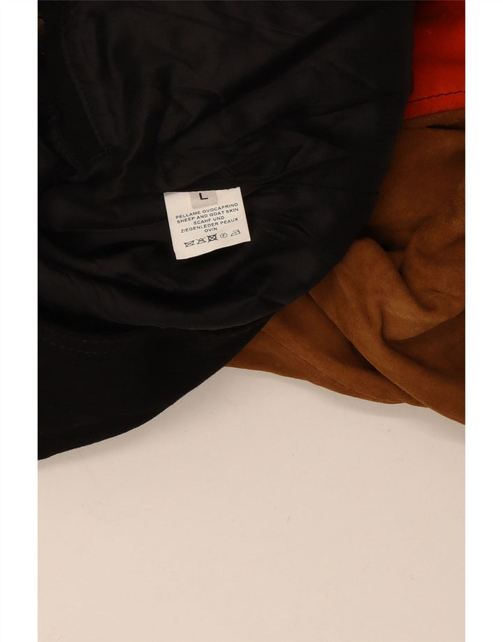 Vintage Damen-Bikerjacke aus Wildleder, Größe 46, groß, mehrfarbig, Farbblock