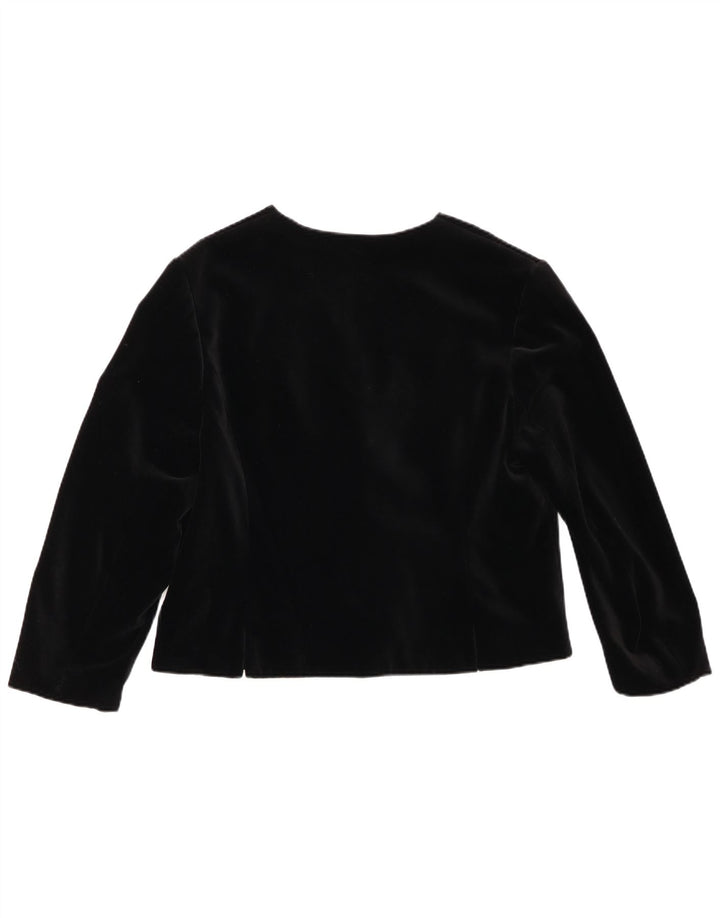 Vintage Damen Samt 6-Knopf-Blazerjacke UK 14 Mittelschwarze Baumwolle