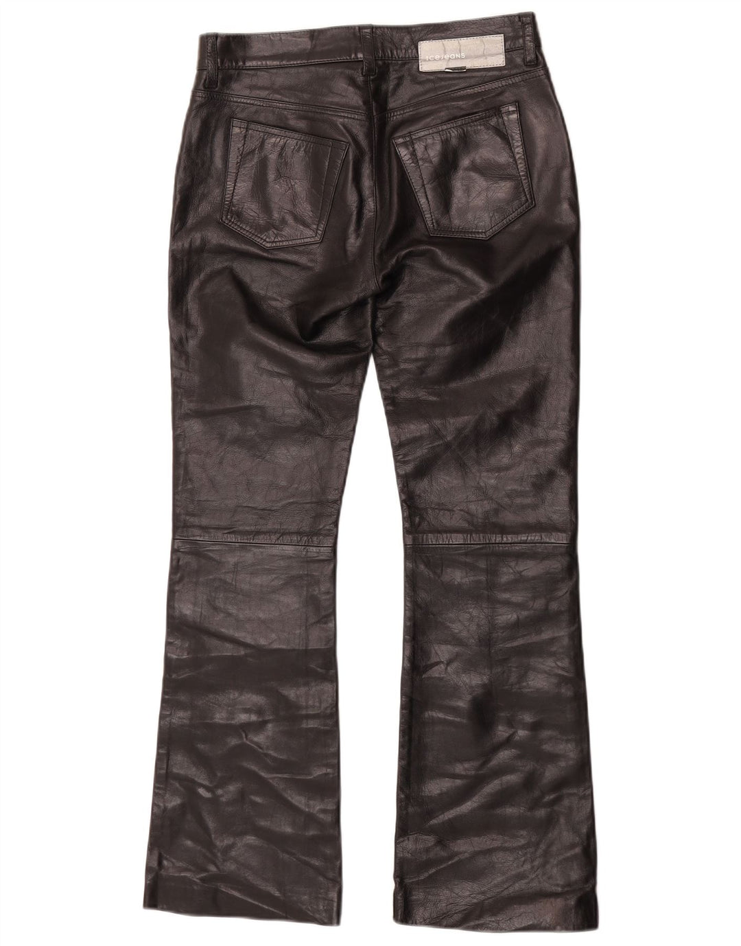 Iceberg Damen Bootcut-Lederhose W27 L29 Schwarzes Leder