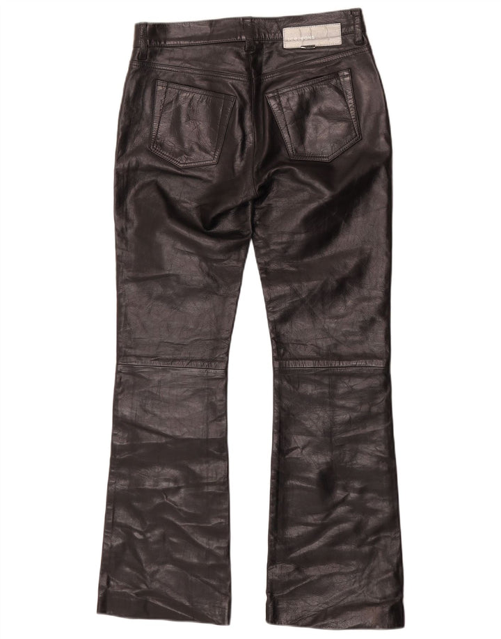 Iceberg Damen Bootcut-Lederhose W27 L29 Schwarzes Leder