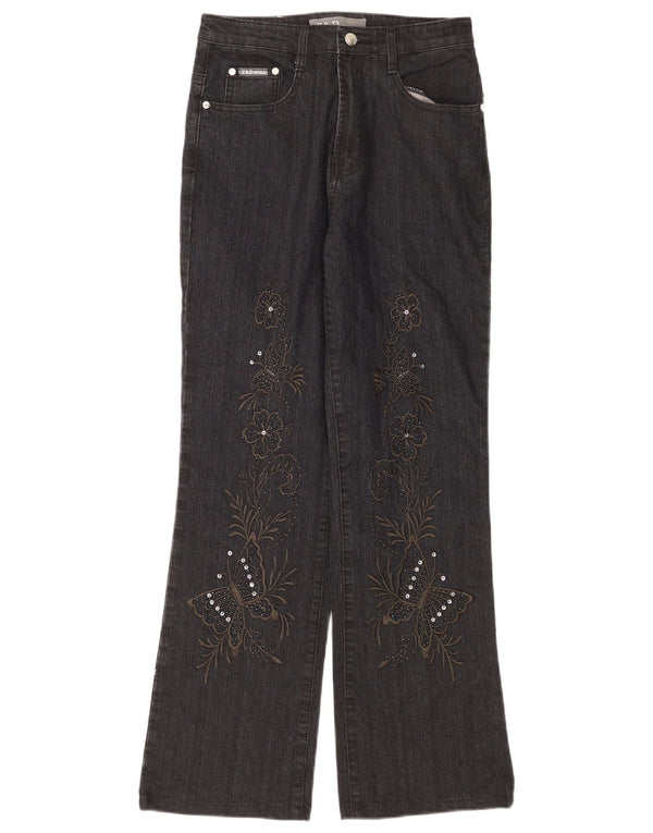 Vintage Damen Bootcut Jeans IT 42 Medium W28 L30 Grau geblümte Baumwolle