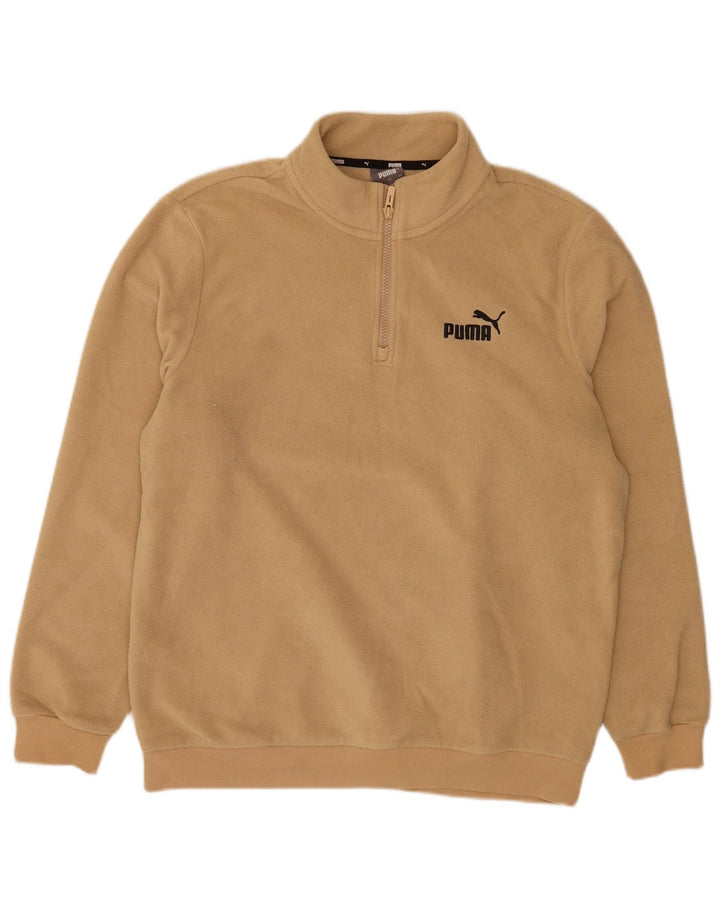 Puma Herren-Fleecepullover mit Reißverschluss am Hals, groß, beige, Polyester