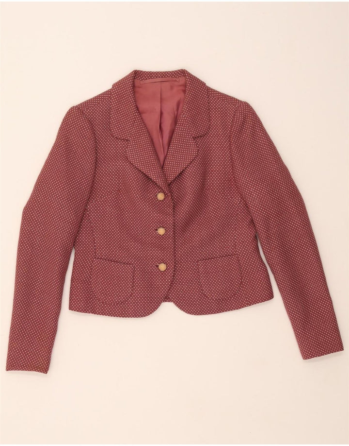 VINTAGE Womens Crop 3 Button Blazer Jacket UK 12 Medium Pink Spotted Vintage Vintage and Second-Hand Vintage from Messina Hembry 