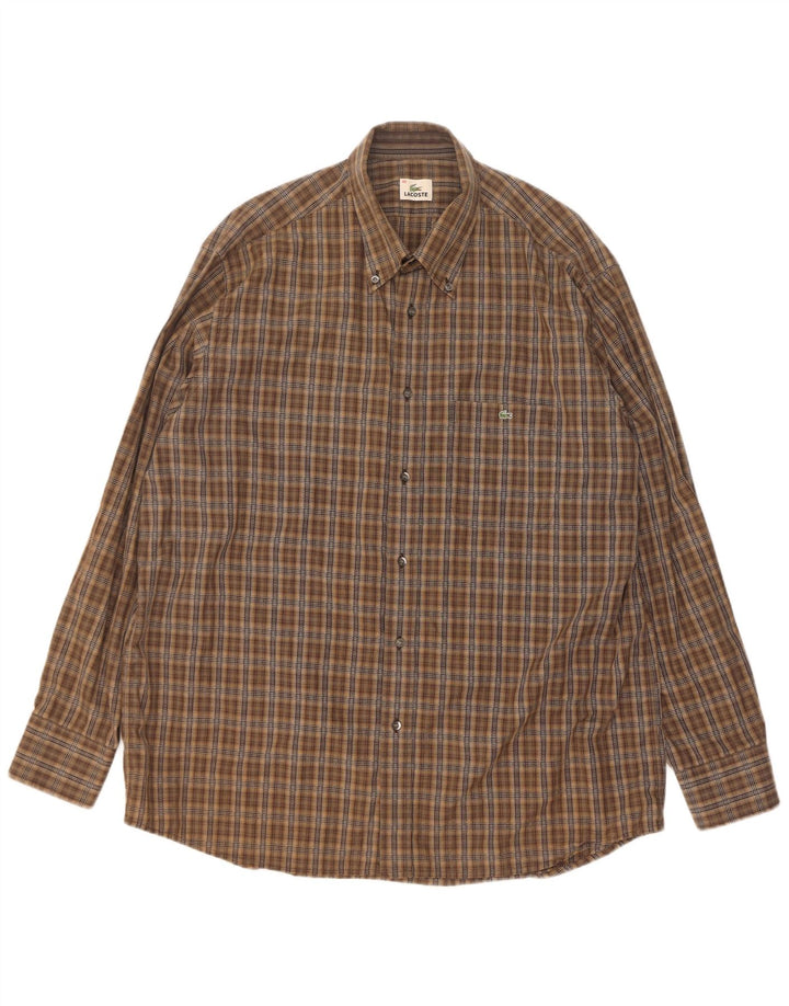 Lacoste Herrenhemd Größe 45 XL Braun karierte Baumwolle